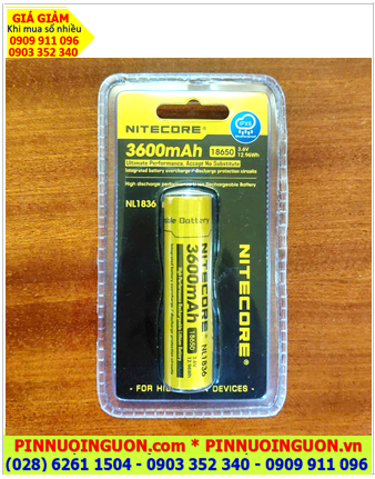 Nitecore NL1836; Pin sạc 18650 lithium 3.7v-Max 4.2v Nitecore NL1836 (3600mAh Nội trở 12.96Wh, 3A)